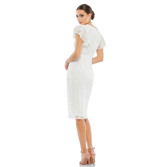 Mac Duggal | Embellished Ruffle Cap Sleeve V-Neck Midi Dress Size 6 Style 10810 - Picture 1 of 17